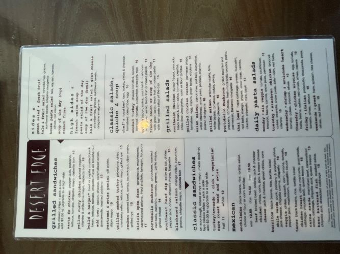 Desert Edge Brewery Menu