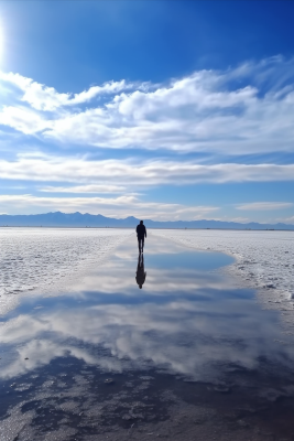 Man Walking On Salt Flats