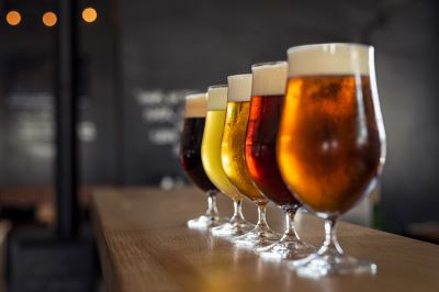 Beer glasses on a bar