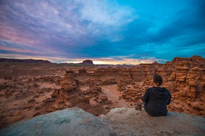 Girl Looking at Goblin Valley Sunset